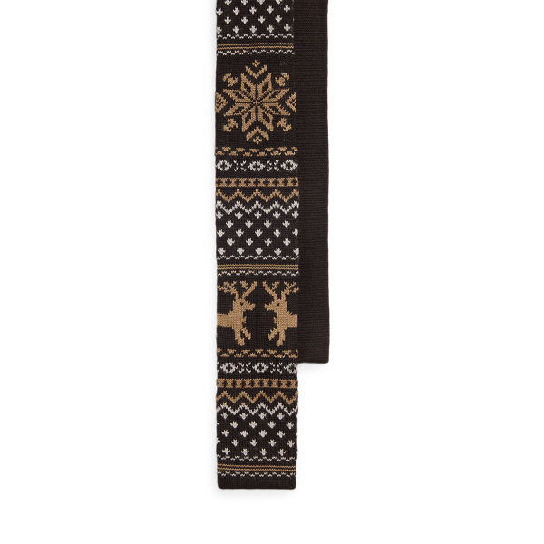 Ralph Lauren Reindeer Knit Wool Tie In Brown