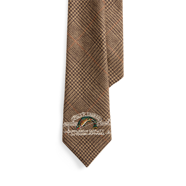 Embroidered Plaid Wool Tie