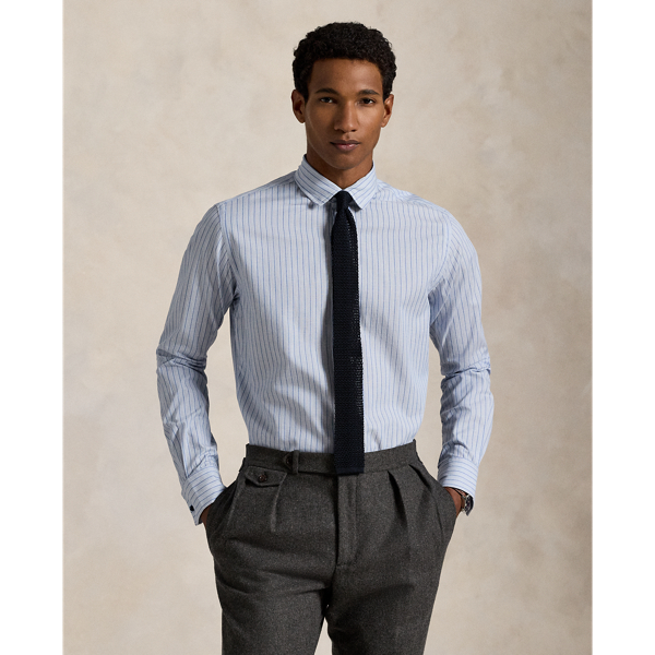 Ralph Lauren Custom Fit Striped French Cuff Shirt In Blue