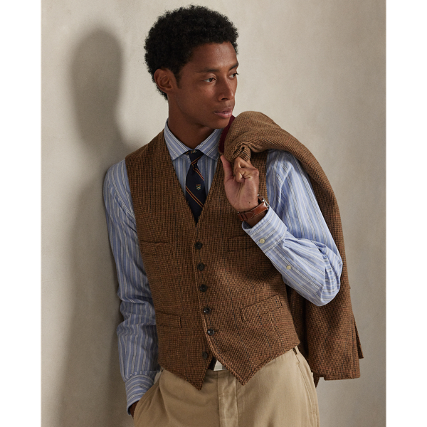 Ralph Lauren Tick-weave Tweed Vest In Brown