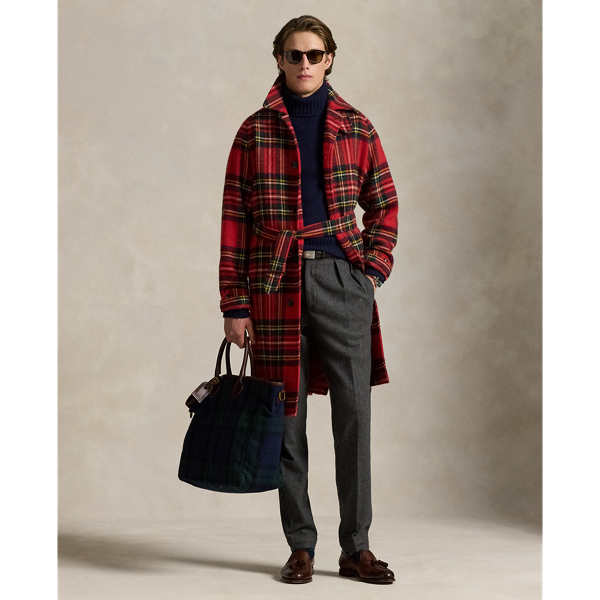 Ralph Lauren Plaid Wool Tweed Balmacaan Coat In Red
