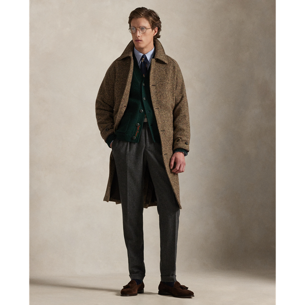 Ralph Lauren Donegal Tweed Balmacaan Coat In Brown
