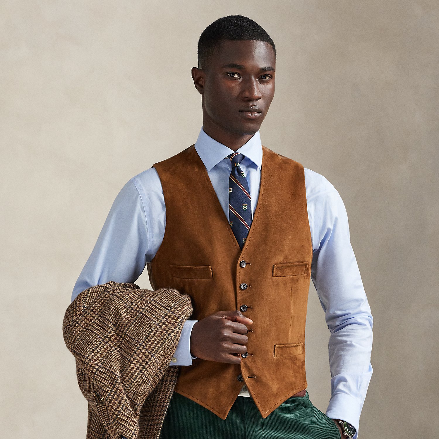 Masterfully crafted in Italy from soft suede, this waistcoat strikes the perfect balance between rugged and refined.