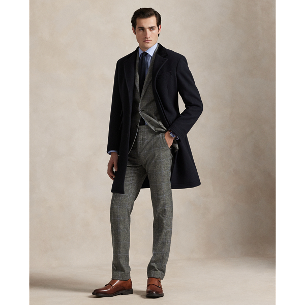 Ralph Lauren Velvet-collar Wool-cashmere Topcoat In Blue