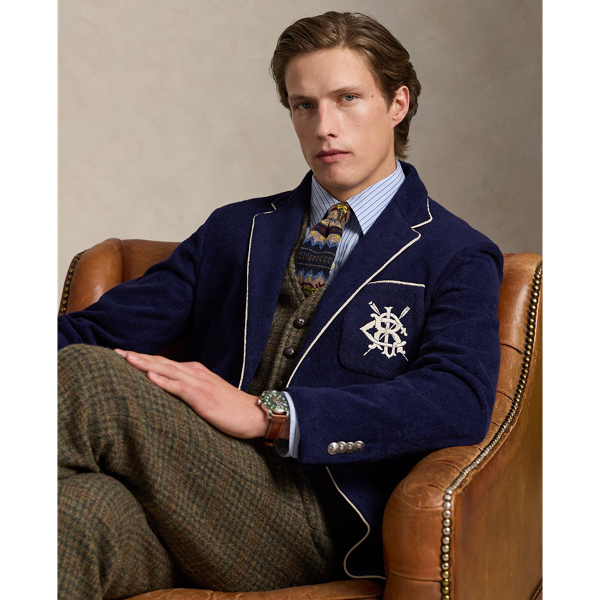 Ralph Lauren Tailored Embroidered Terry Blazer In Blue