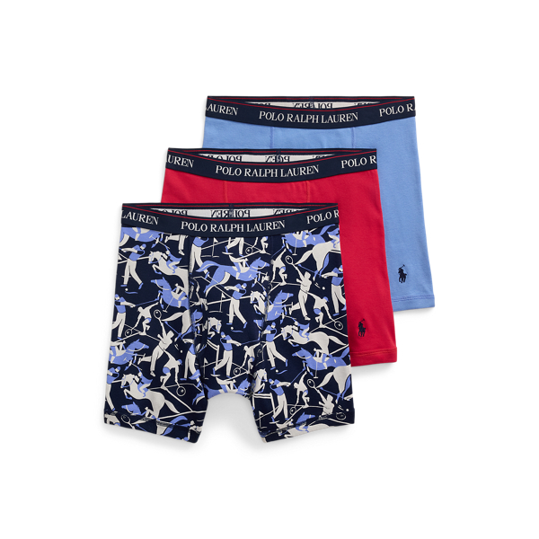 Polo Ralph Lauren Cotton Wicking Boxer Brief 3-pack In Print Red Blue