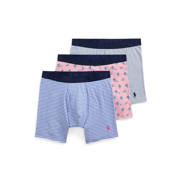 Polo Ralph Lauren Stretch Cotton Boxer Brief 3-pack In Blue Stripe/pink/heather