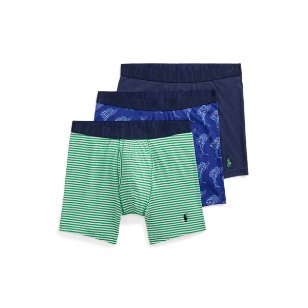 Polo Ralph Lauren Stretch Cotton Boxer Brief 3-pack In Green Stripe/blue/heather