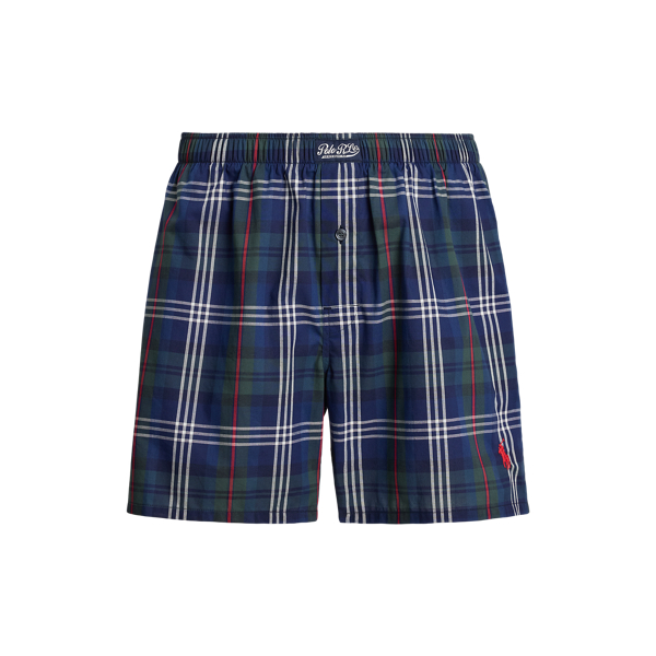 Ralph Lauren Plaid Woven Cotton Boxer In Blue