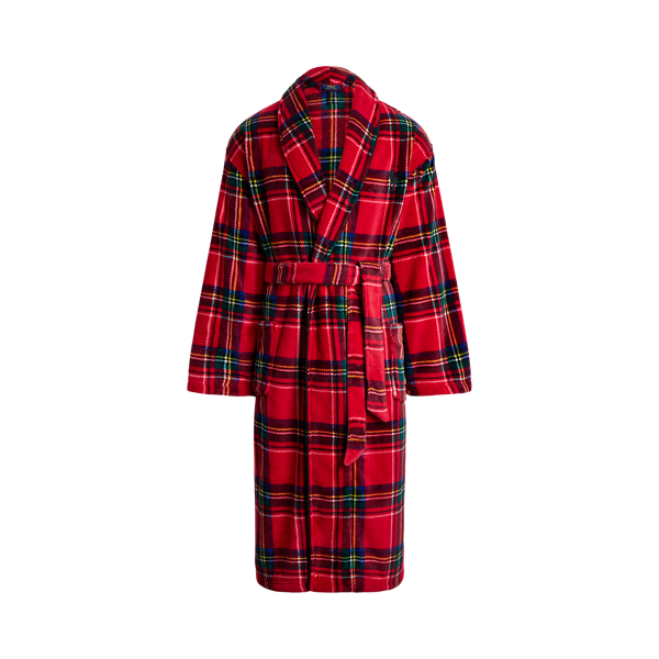 Ralph Lauren Plaid Plush Microfiber Robe In Red