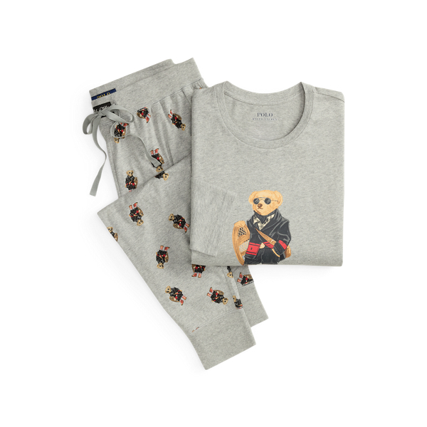 Ralph Lauren Polo Bear Jersey Sleep Set In Gray