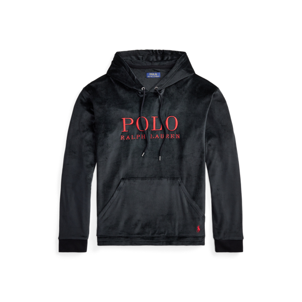 Ralph Lauren Plush Velour Sleep Hoodie In Black