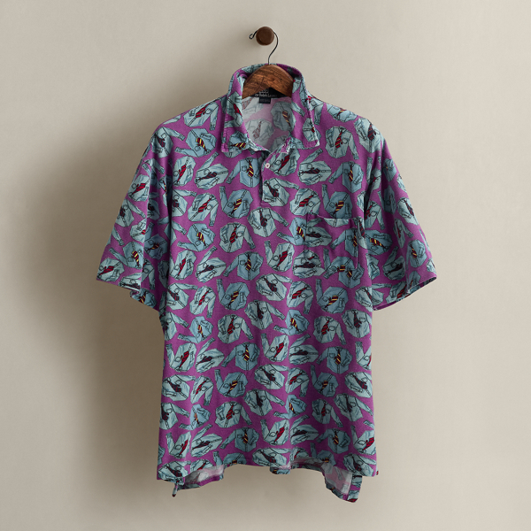 Ralph Lauren C. 1992 Graphic-print Polo In Blue