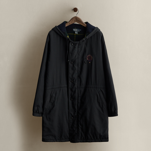 Ralph Lauren Logo Hooded Coat In Black