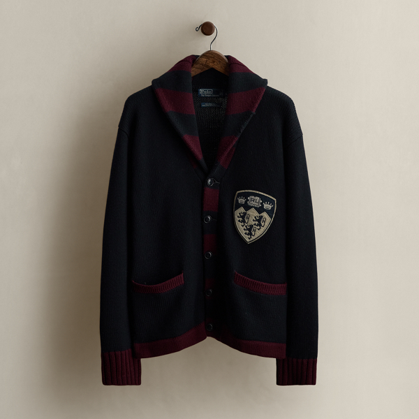 Ralph Lauren C. 2015 Crest Wool Cardigan In Blue