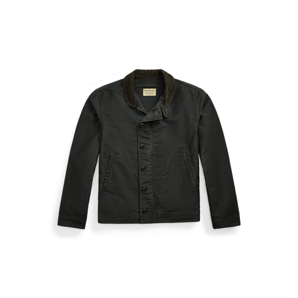 Double Rl Ralph Lauren Corduroy-collar Cotton Deck Jacket In Black