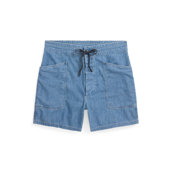 Short en chambray de coton et lin indigo - RRL - Modalova