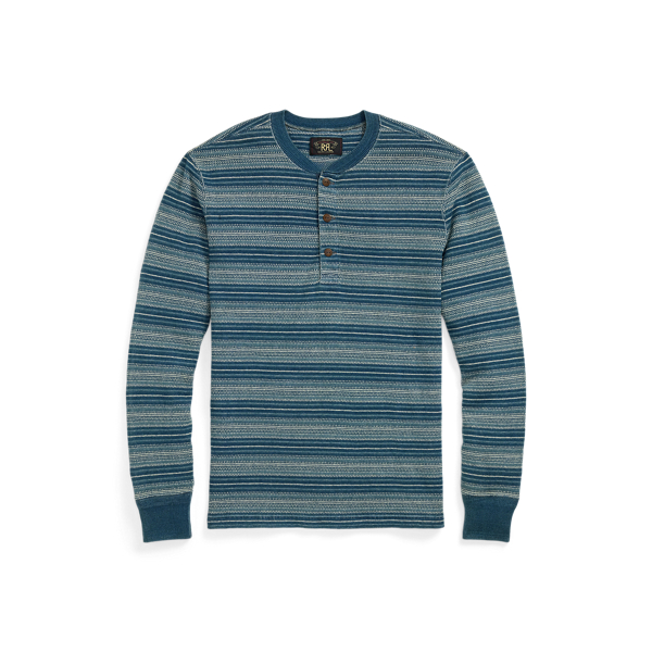 Indigo Striped Jacquard Henley Shirt - RRL - Modalova