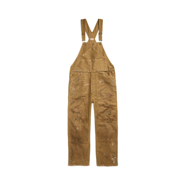 Double Rl Ralph Lauren Paint-splattered Cotton Moleskin Overall In Brown