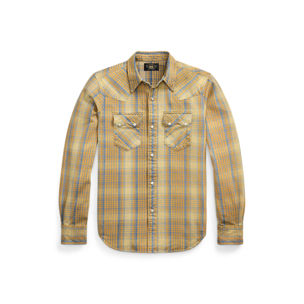 Double Rl Ralph Lauren Slim Fit Plaid Western Shirt In Brown