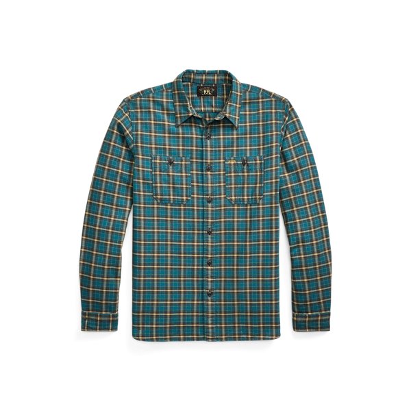 Double Rl Ralph Lauren Plaid Twill Workshirt In Green