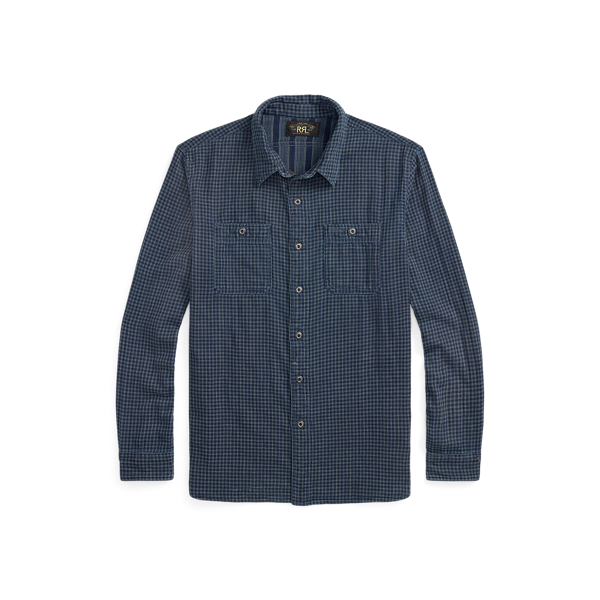 Double Rl Ralph Lauren Indigo Checked Double-faced Workshirt In Blue