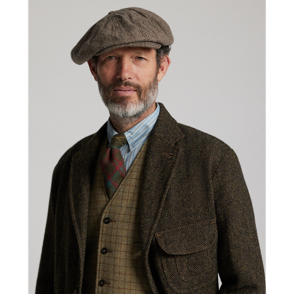 Double Rl Ralph Lauren Wool-cotton Herringbone Newsboy Cap In Multi