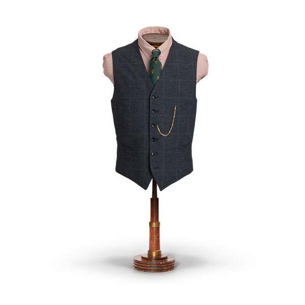 Double Rl Ralph Lauren Indigo Checked Herringbone Vest In Gray