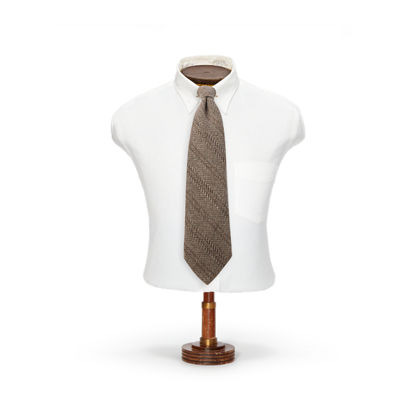 Double Rl Ralph Lauren Handmade Wool Herringbone Tie In Brown