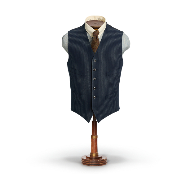 Double Rl Ralph Lauren Indigo Striped Herringbone Vest