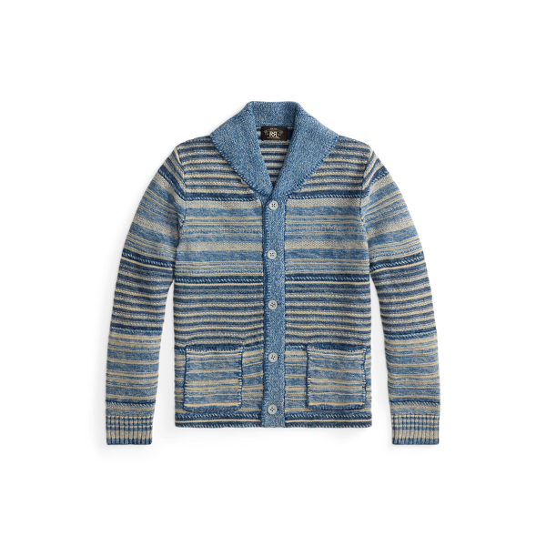 Indigo Striped Cotton-Linen Cardigan