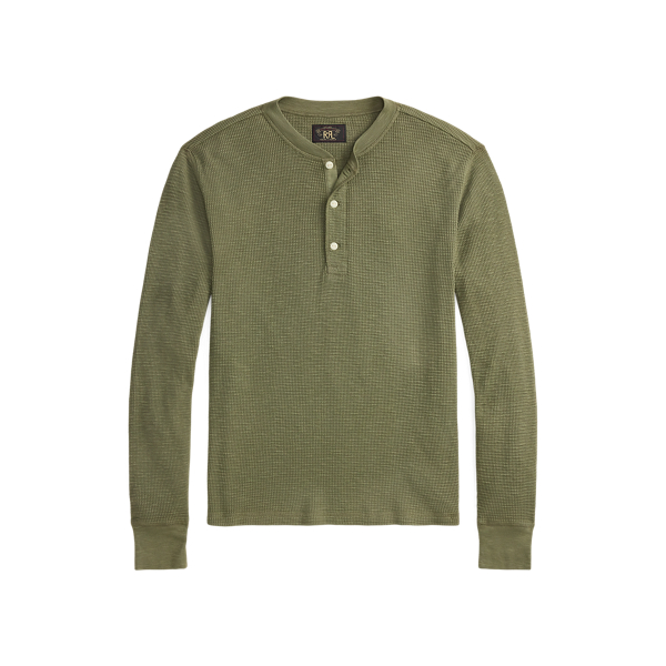 Garment-Dyed Waffle-Knit Henley Shirt