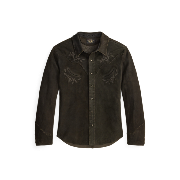 Camicia western in camoscio ricamata