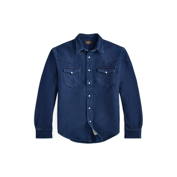 Double Rl Ralph Lauren Slim Fit Indigo Chamois Western Shirt In Blue