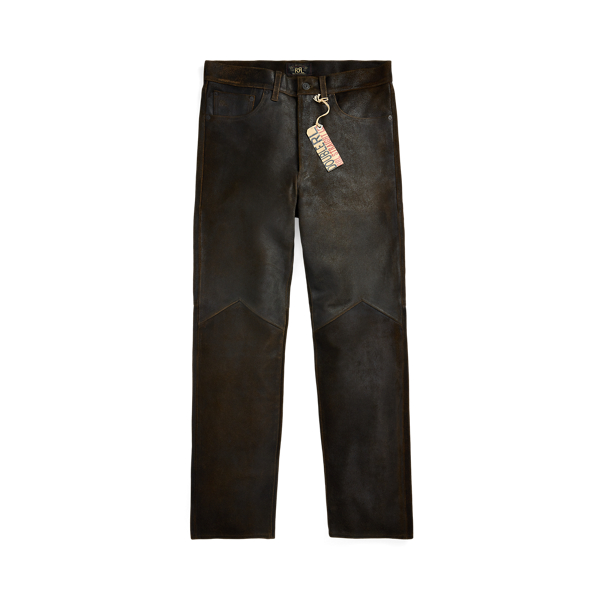 Double Rl Ralph Lauren Straight Fit Roughout Suede Pant In Black