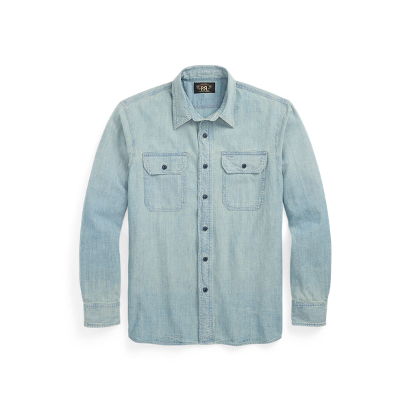 Double Rl Indigo Chambray Workshirt In Medium Wash