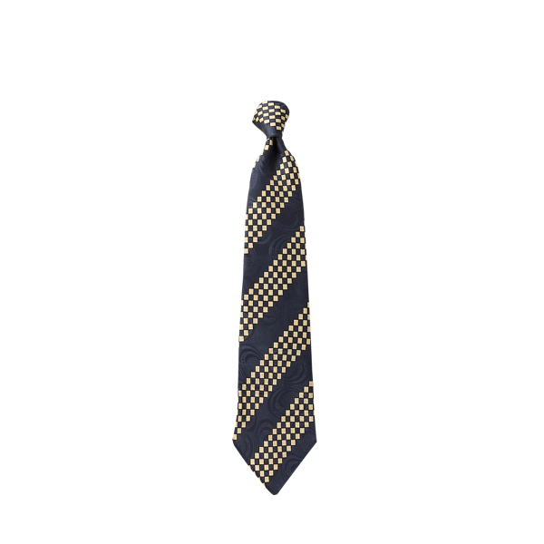 Handmade Checkered-Stripe Silk Tie