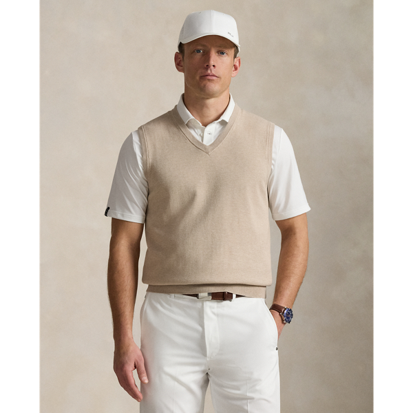 Polo Ralph Lauren Performance Cotton-blend Sweater Vest In Ecru Tan Heather