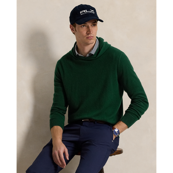 This hooded jumper is finely knit using soft cashmere yarn that was specially developed for easy care. At the right sleeve, it is intricately embroidered with the RLX logo.