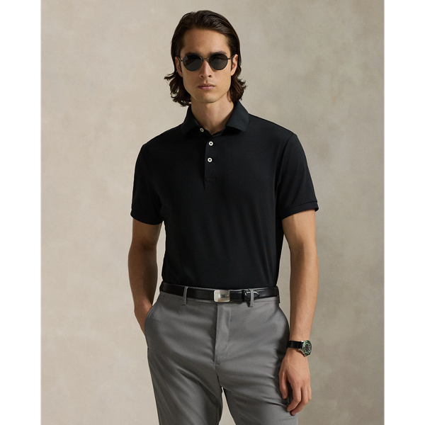 This Polo shirt is crafted from stretch jersey, which is both lightweight and breathable. Its moisture-wicking properties help keep you cool and comfortable all day long.