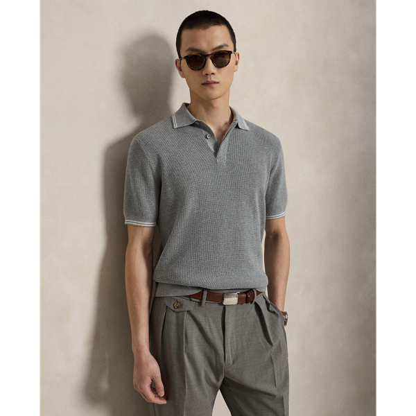 Waffle-Knit Cotton Polo Jumper