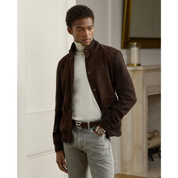 Ralph Lauren Suede-front Cashmere Cardigan In Brown