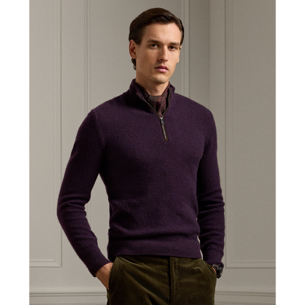 Ralph Lauren Cashmere Birdseye Quarter-zip Sweater In Manor Purple Multi