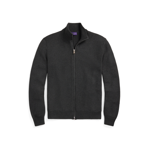 Ralph Lauren Silk-cotton Full-zip Sweater In Medium Grey Multi