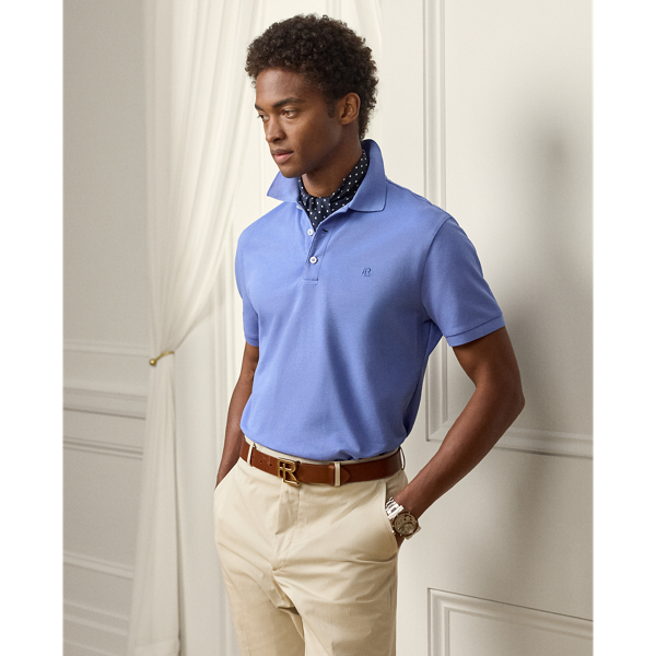 Ralph Lauren Custom Slim Fit Piqué Polo Shirt In Blue