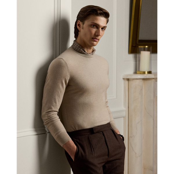 Ralph Lauren Cashmere Crewneck Sweater In Oatmeal Melange