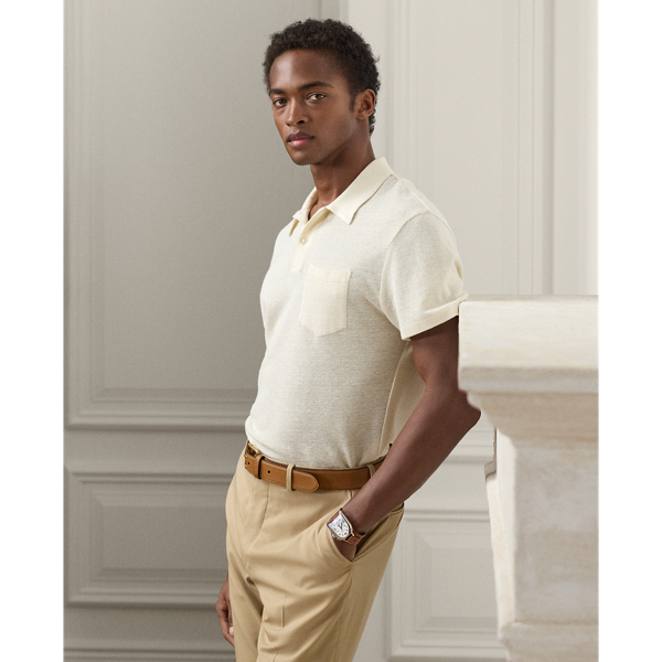 Ralph Lauren Purple Label Linen-cotton Piqué Polo Shirt In Classic Cream