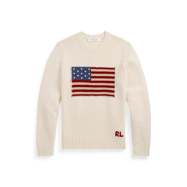 Ralph Lauren Flag Cashmere Crewneck Sweater In Classic Cream