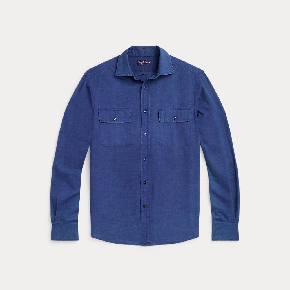 Shop Ralph Lauren Purple Label Linen-silk Canvas Shirt In Blue