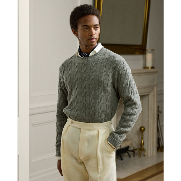 Ralph Lauren Cableknit Cashmere Sweater In Light Grey Heather